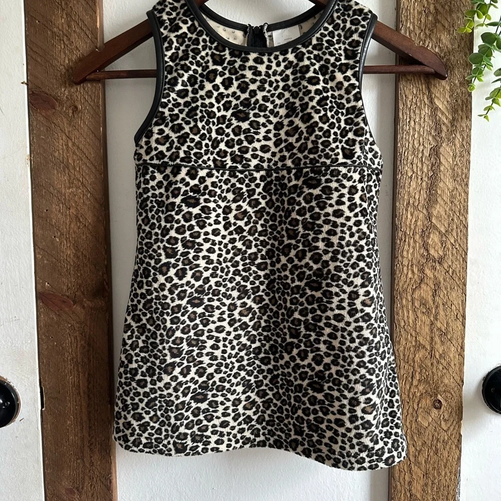 Vintage 90s Prana Girls Leopard Print Jumper Dress Size 5/6